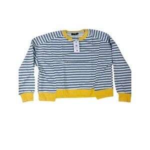Striped Long-Sleeve Crewneck Sweatshirt with Yellow Accents by Merokeety XL